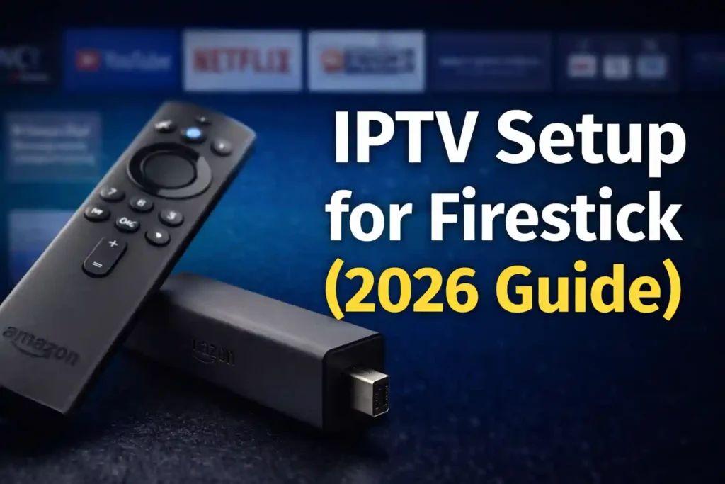 IPTV setup for Firestick showing step-by-step installation guide on Amazon Fire TV Stick (2026)
